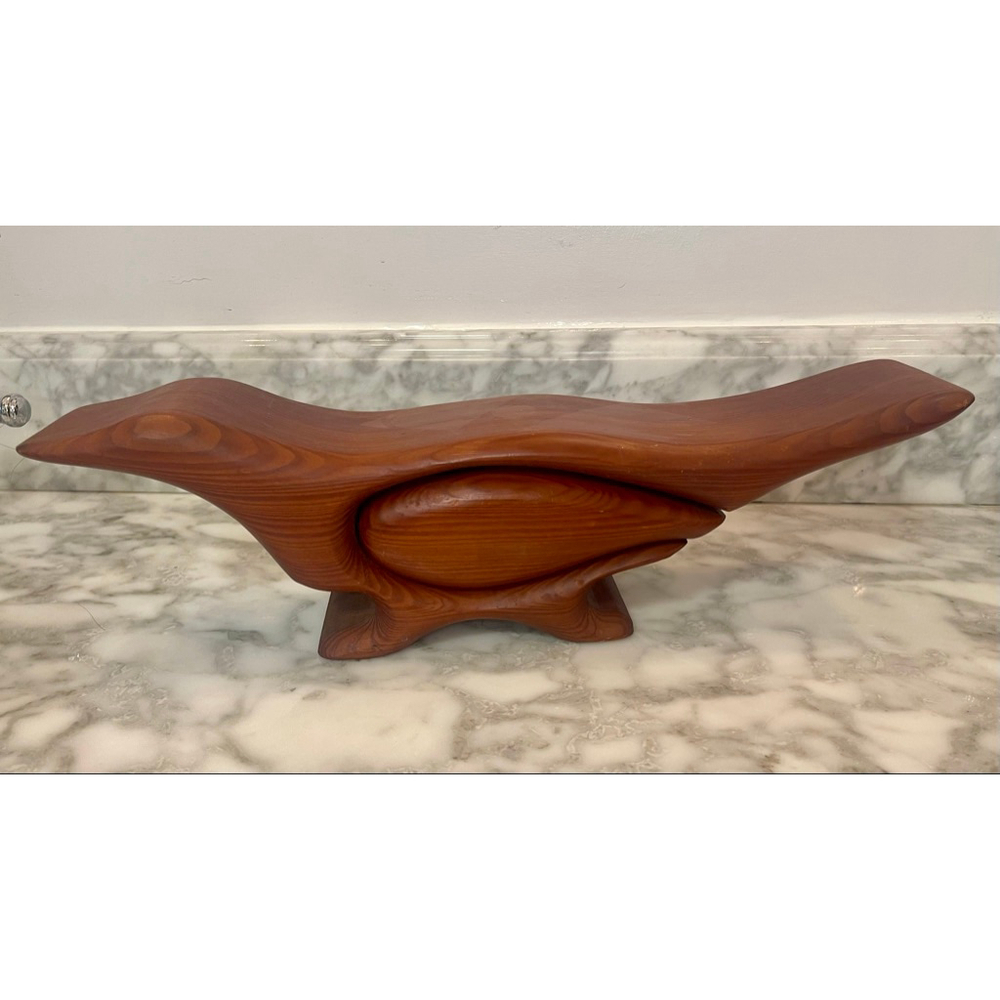 Mid Century Handcrafted Native Redwood Bird Sculpture Hidden Compartment Box